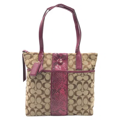 Pre-owned Coach Signature Brown Pink Canvas Handbag Tote Bag ()