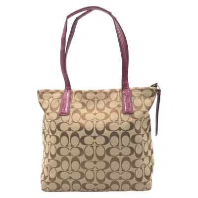 Pre-owned Coach Signature Brown Pink Canvas Handbag Tote Bag ()
