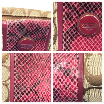 Pre-owned Coach Signature Brown Pink Canvas Handbag Tote Bag ()