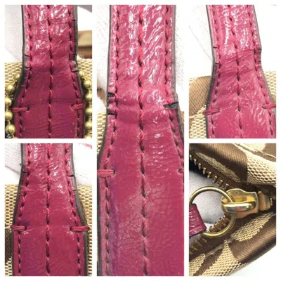 Pre-owned Coach Signature Brown Pink Canvas Handbag Tote Bag ()