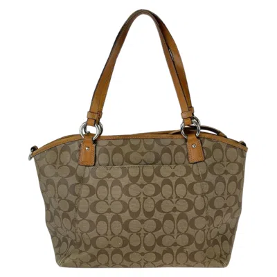 Pre-owned Coach Signature Light Brown Canvas Leather Shoulder Bag Tote Bag ()