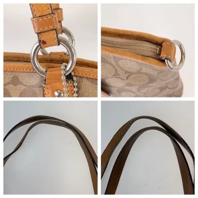 Pre-owned Coach Signature Light Brown Canvas Leather Shoulder Bag Tote Bag ()