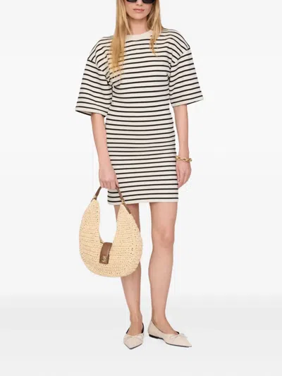 Anine Bing Mona Striped French Terry Dress In White