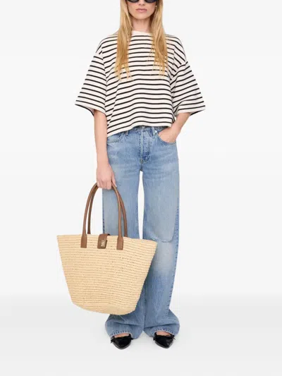 Anine Bing Womens Blk Stripe French Terry Myers Cropped Cotton-blend T-shirt Xs In Neutral