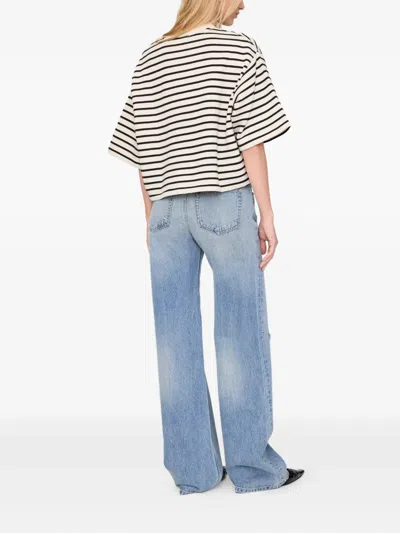 Anine Bing Womens Blk Stripe French Terry Myers Cropped Cotton-blend T-shirt Xs In Neutral