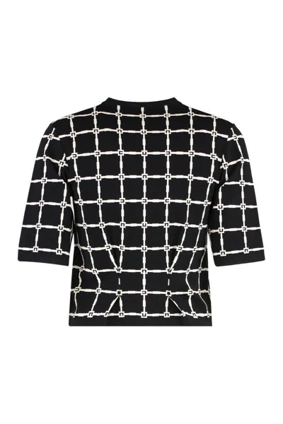 Elisabetta Franchi Cardigan In Jacquard Logo Con Bottoni Dorati