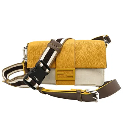 Pre-owned Fendi Dark Yellow Canvas Leather Shoulder Bag ()