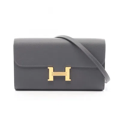 Pre-owned Hermes Gray Evercalf Leather Shoulder Bag ()