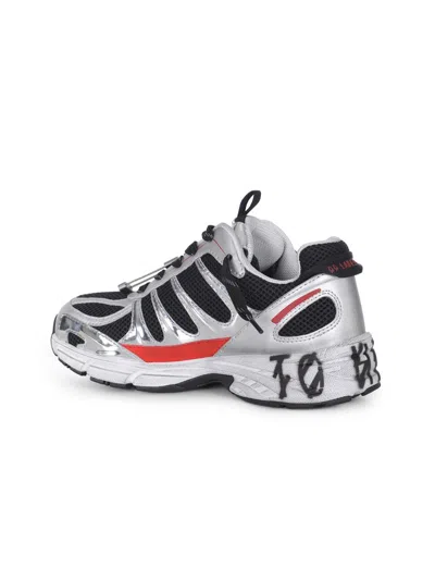 44 Label Group Dragger Sneakers In Silver Leather And Fabric In Multi