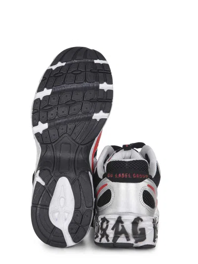 44 Label Group Dragger Sneakers In Silver Leather And Fabric In Multi