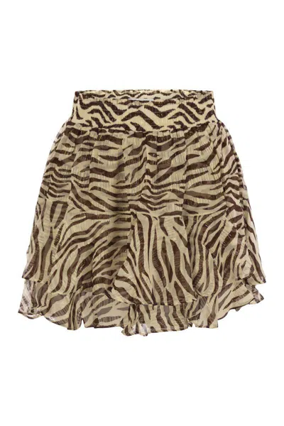 Mc2 Saint Barth Eivissa Ruffled Mini Skirt In Lurex Silk Voile With Animalier Print