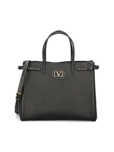 Valentino Garavani Borsa Tote In Pelle Nera Con Manici E Tracolla Women