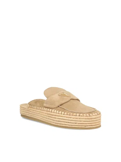 Prada Suede Slippers With Espadrille Sole And Round Toe