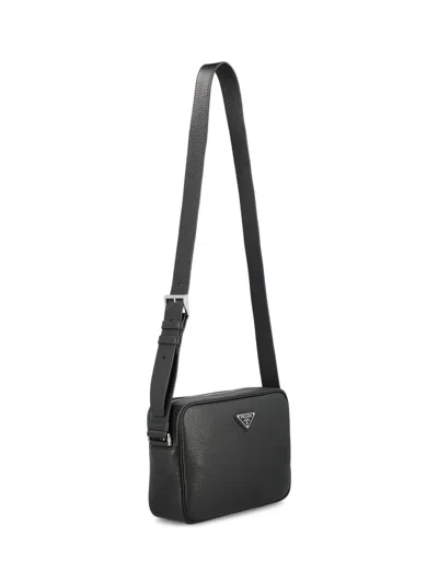 Prada Leather Shoulder Bag With Logo Plaque