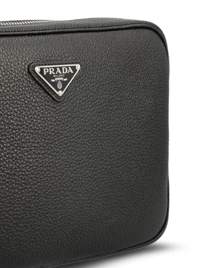 Prada Leather Shoulder Bag With Logo Plaque