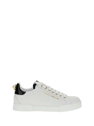 Dolce & Gabbana White Low Top Sneakers With Logo Lettering On The Tongue And Logo Detail On The Heel In Leather Woma