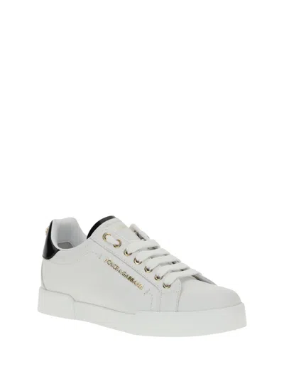 Dolce & Gabbana White Low Top Sneakers With Logo Lettering On The Tongue And Logo Detail On The Heel In Leather Woma