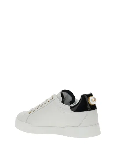 Dolce & Gabbana White Low Top Sneakers With Logo Lettering On The Tongue And Logo Detail On The Heel In Leather Woma
