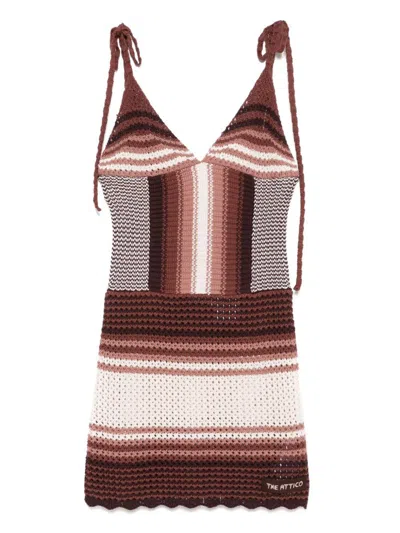 Attico Chocolate Brown Cotton Mini Dress