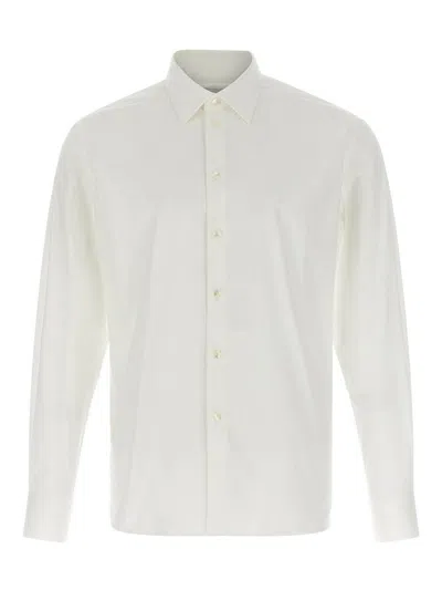 Ferragamo Tailored Stretch Cotton Poplin Shirt With Crisp Collar In White