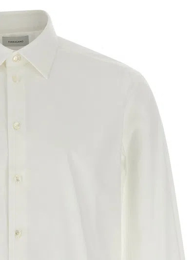 Ferragamo Tailored Stretch Cotton Poplin Shirt With Crisp Collar In White