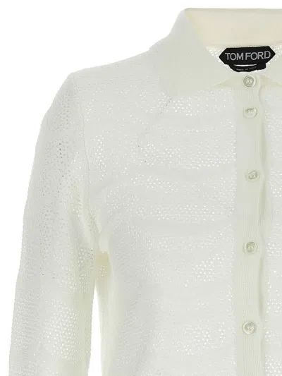 Tom Ford Openwork Silk-cotton Cardigan With Button Closure