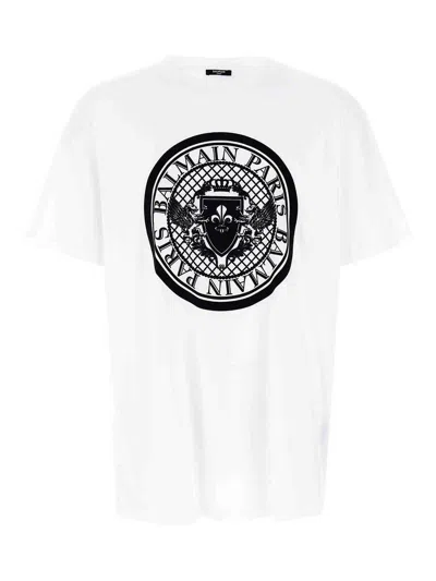 Balmain White Cotton T-shirt With Maxi Logo Print