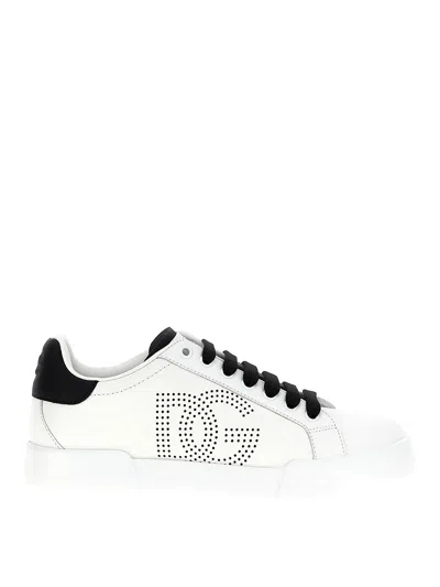 Dolce & Gabbana Portofino Leather Sneakers In White