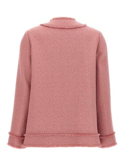 Dolce & Gabbana 'rachel' Blazer With Textured Fabric And Fringed Edges In Pink