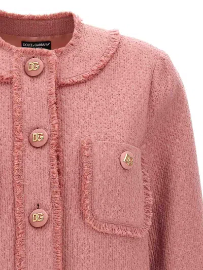 Dolce & Gabbana 'rachel' Blazer With Textured Fabric And Fringed Edges In Pink