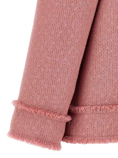 Dolce & Gabbana 'rachel' Blazer With Textured Fabric And Fringed Edges In Pink