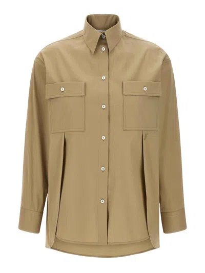 Ferragamo Panel-designed Cotton Poplin Shirt With Tone-on-tone Logo In Brown