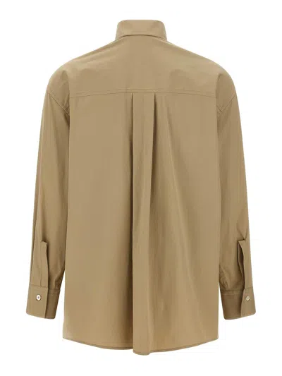 Ferragamo Panel-designed Cotton Poplin Shirt With Tone-on-tone Logo In Brown