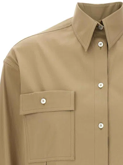 Ferragamo Panel-designed Cotton Poplin Shirt With Tone-on-tone Logo In Brown