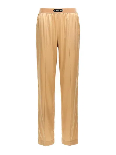 Tom Ford Straight-leg Pajama Style Silk Pants In Neutral