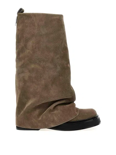 Attico Suede Robin Combat Boots In Brown