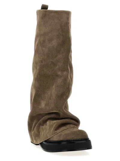 Attico Suede Robin Combat Boots In Brown