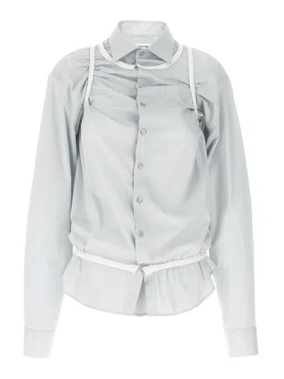 Maison Margiela Layered Shirt With Chest Pocket And Peplum Hem In Blue