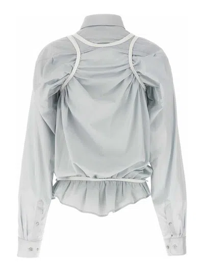 Maison Margiela Layered Shirt With Chest Pocket And Peplum Hem In Blue