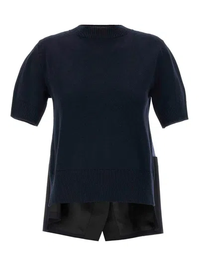 Sacai X Women's Nylon Twill X Knit Short-sleeve Pullover In Black