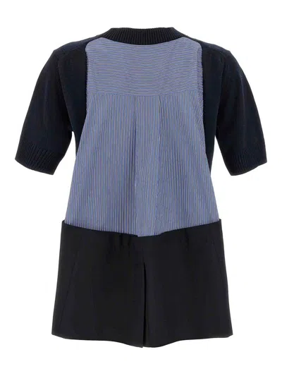 Sacai X Women's Nylon Twill X Knit Short-sleeve Pullover In Black