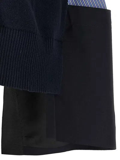 Sacai X Women's Nylon Twill X Knit Short-sleeve Pullover In Black