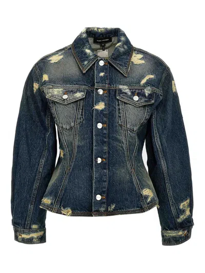 Marc Jacobs Distressed Denim Jacket With Collar And Stitching