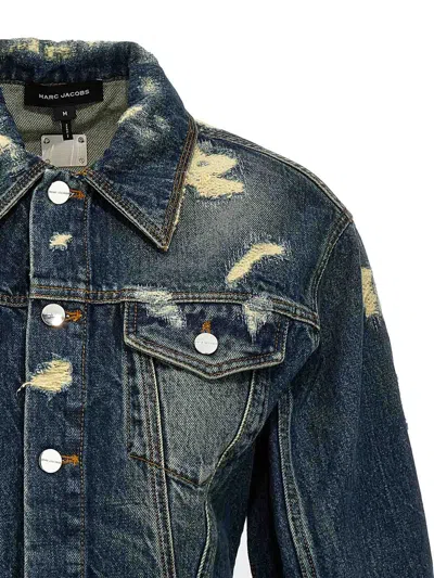 Marc Jacobs Distressed Denim Jacket With Collar And Stitching