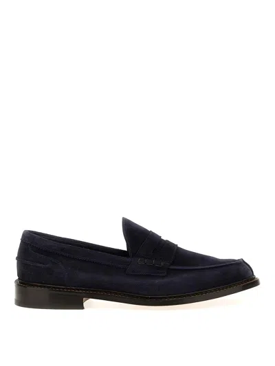 Tricker's Suede Loafers With Round Toe And Penny Strap In Black