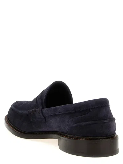 Tricker's Suede Loafers With Round Toe And Penny Strap In Black