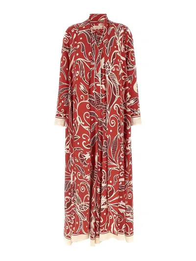 F.r.s For Restless Sleepers Printed Silk Long Shirtdress In Red