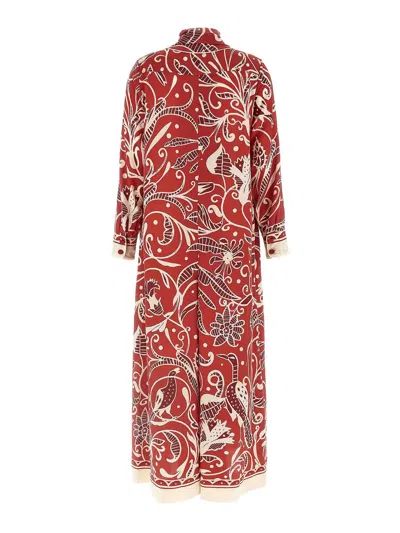 F.r.s For Restless Sleepers Printed Silk Long Shirtdress In Red
