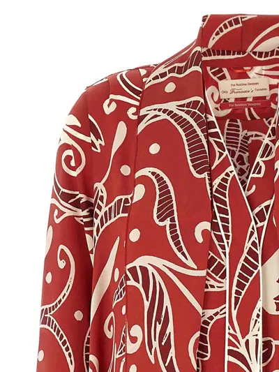 F.r.s For Restless Sleepers Printed Silk Long Shirtdress In Red