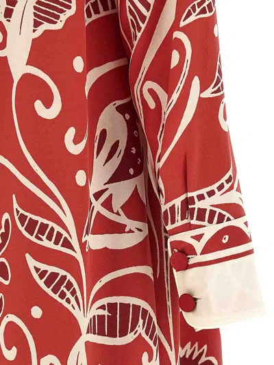 F.r.s For Restless Sleepers Printed Silk Long Shirtdress In Red